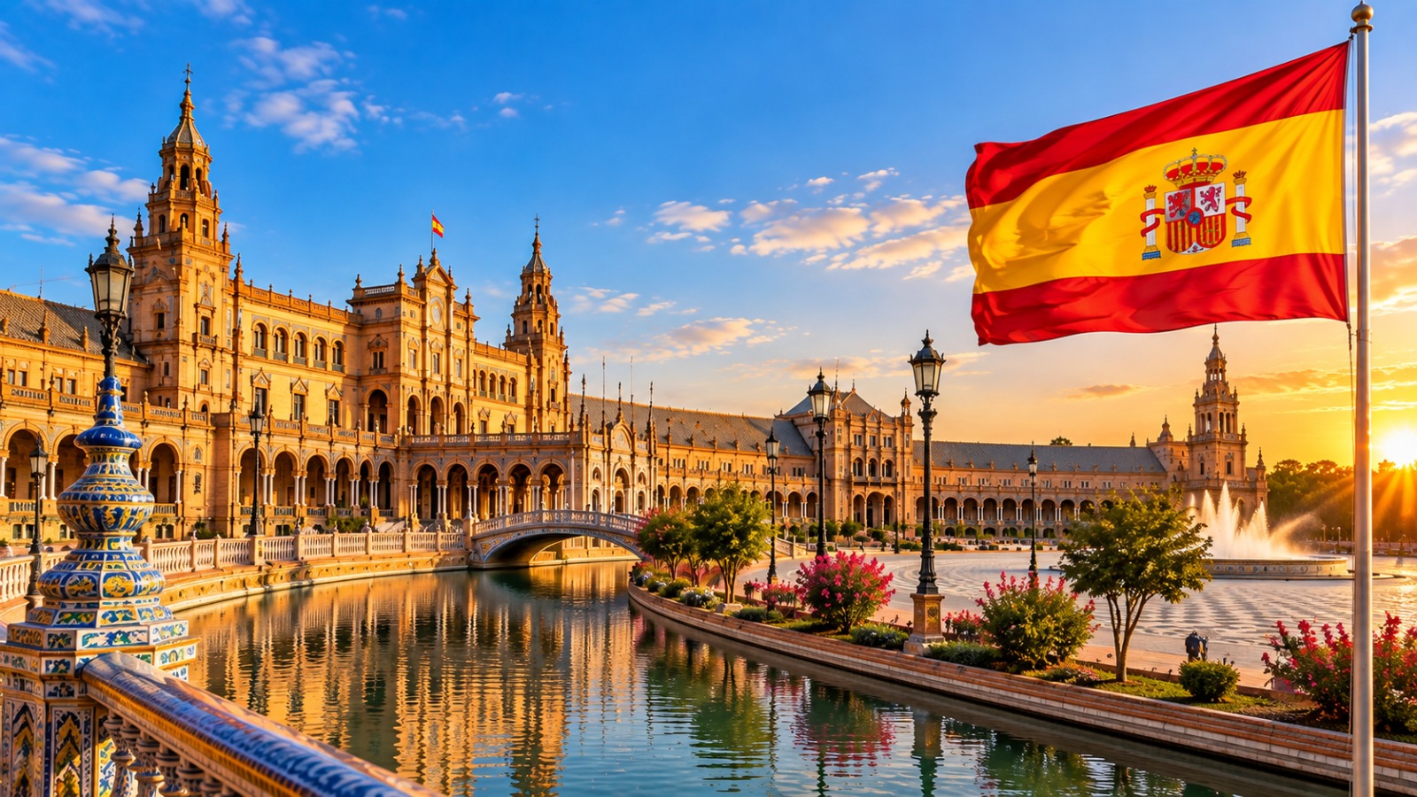 Plaza de España, em Sevilha, com a bandeira de Espanha