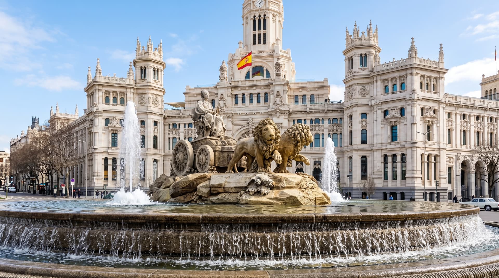 Fonte de Cibeles diante do palácio em Madrid