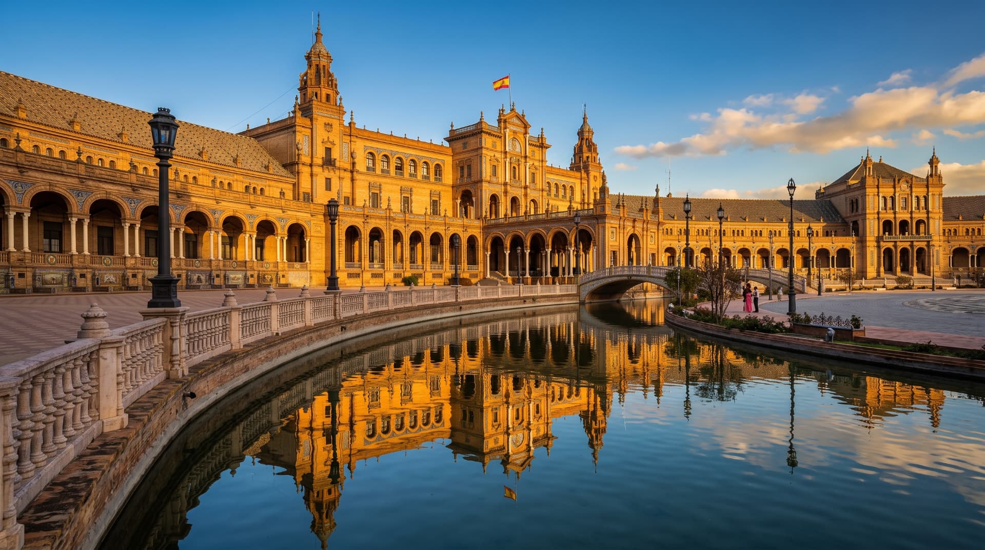 Praça de Espanha em Sevilha refletida no canal