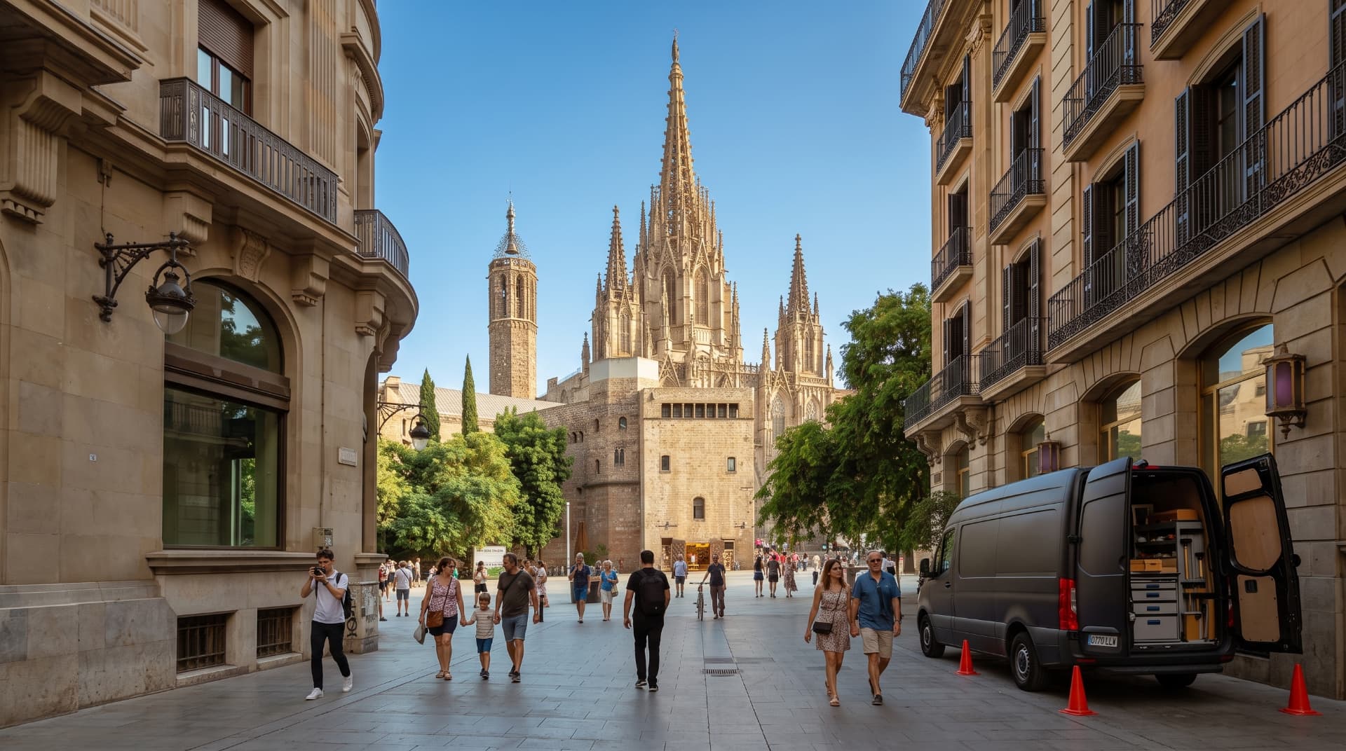 Rua histórica movimentada em Barcelona