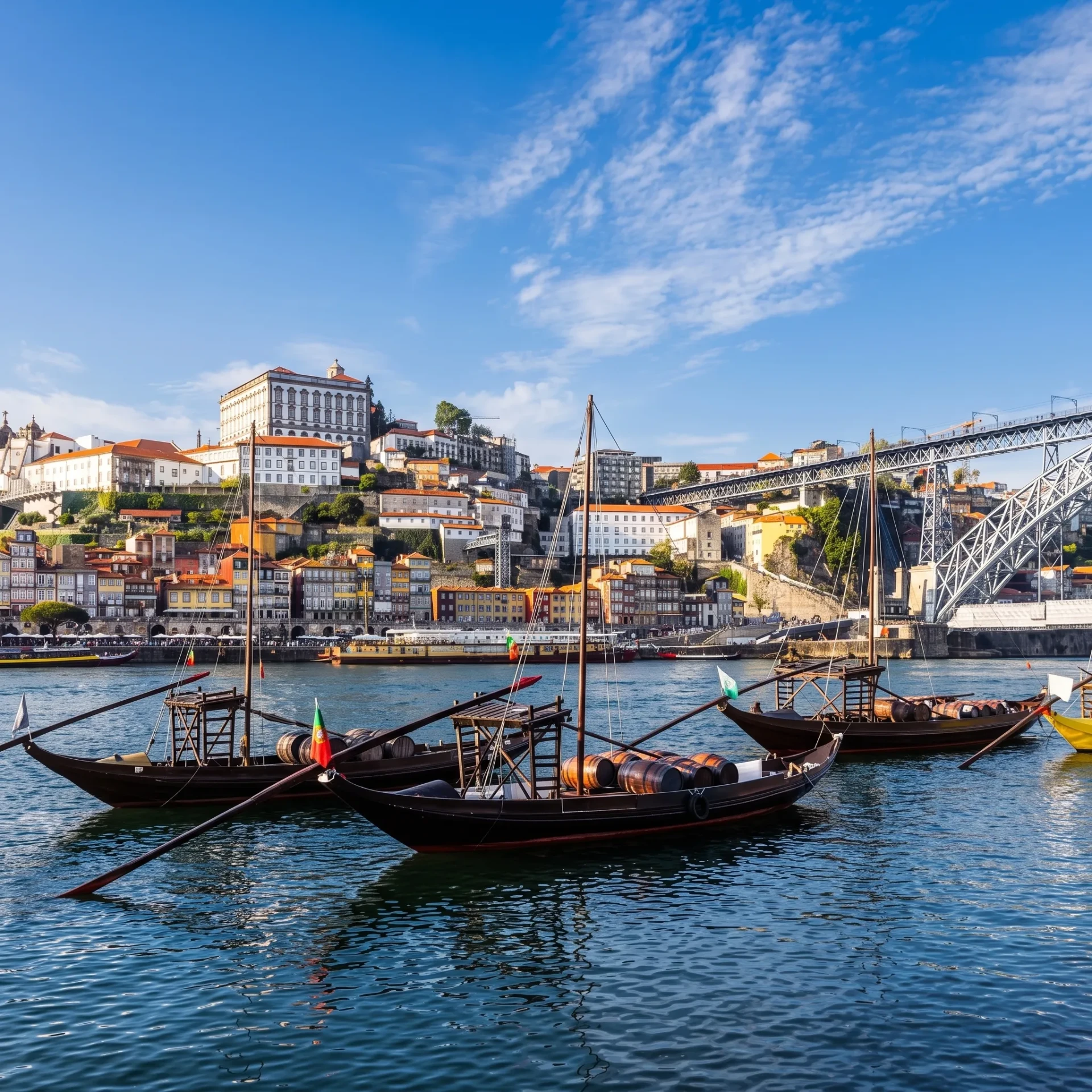 Barcos tradicionais portugueses junto à cidade